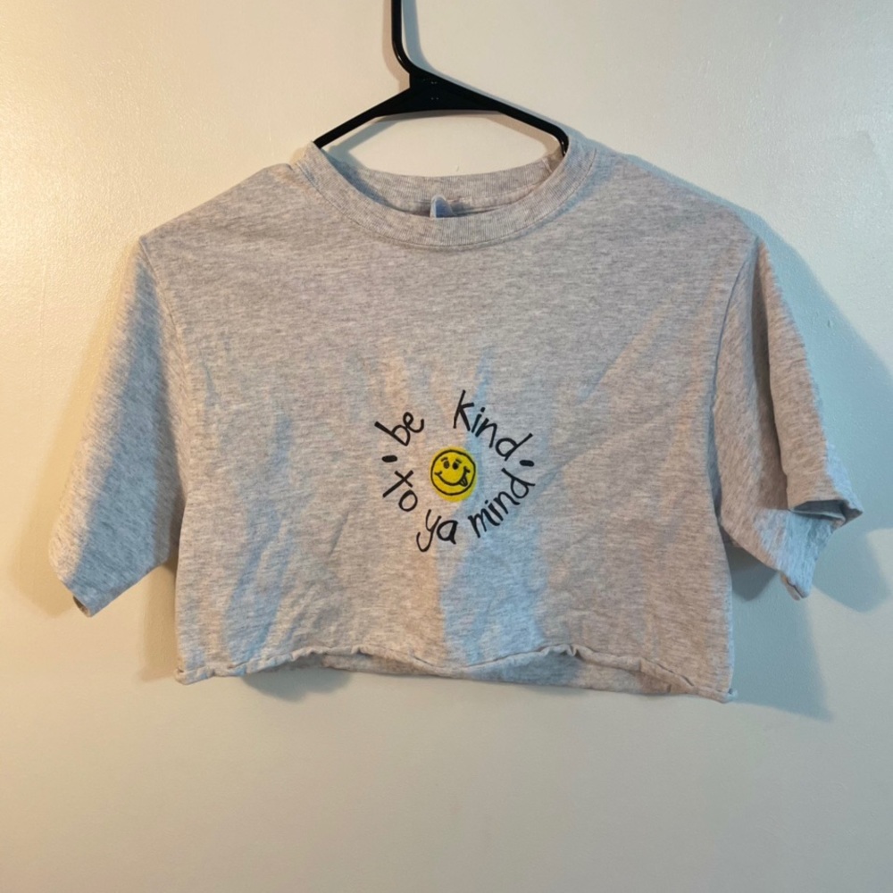 gray “be kind to ya mind” cropped tee